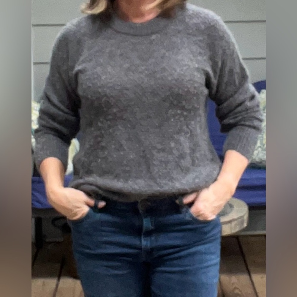Quince Baby Alpaca/Marino Wool Blend Charcoal Crew Neck Sweater, medium